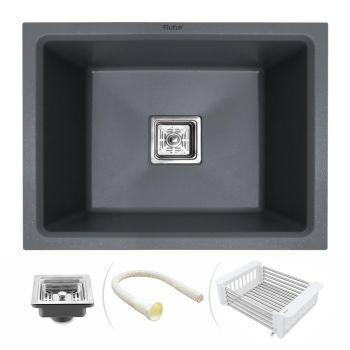 Ruhe Quartz Single Bowl Kitchen Sink (21 x 18 x 9 Inches) Smoke Grey