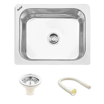 Ruhe Single Bowl Kitchen Sink (24 x 18 x 9 Inches) - Silver