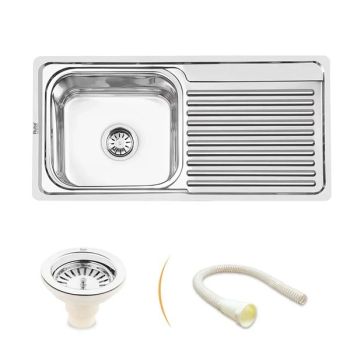 Ruhe Single Bowl with Drainboard Kitchen Sink (37 x 18 x 8 Inches) - Silver