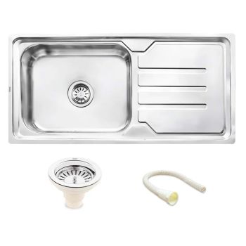 Ruhe Single Bowl with Drainboard Kitchen Sink (42 x 20 x 9 Inches) - Silver