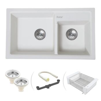 Ruhe Quartz Double Bowl Kitchen Sink (31 x 18 x 9 Inches) - Crystal White