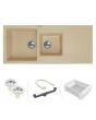 Ruhe Quartz Double Bowl with Drainboard Kitchen Sink (45 x 20 x 9 inches) Sand Choco