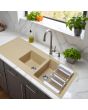 Ruhe Quartz Double Bowl with Drainboard Kitchen Sink (45 x 20 x 9 inches) Sand Choco